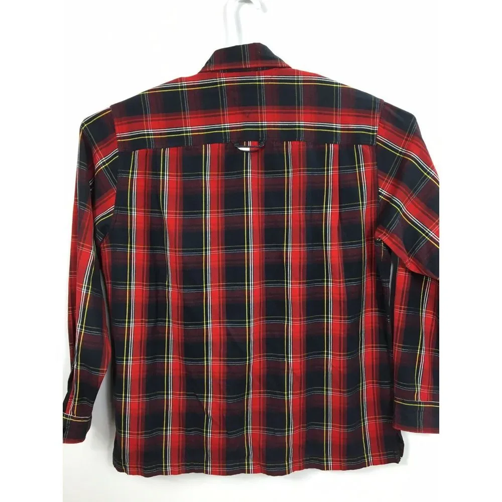 Vintage Tommy‎ Jeans Red Flannel Shirt Mens Plaid Long Sleeve size M